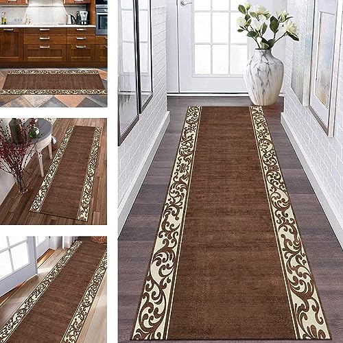 Teppich Läufer Flur rutschfest Küchenläufer Braun Apricot Korridor Teppichläufer Waschbar 40X100CM Modern Lang Flurläufer Teppichmatte Küche Schlafzimmer Kinderzimmer Wohnzimmer Meterware Fußmatten von Wassly