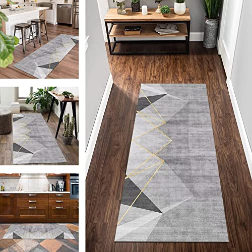 Teppich Läufer Flur rutschfest Küchenläufer Grau Abstrakt Korridor Teppichläufer Waschbar 40X120CM Modern Lang Flurläufer Teppich Küche Schlafzimmer Kinderzimmer Wohnzimmer Meterware Fußmatten von Wassly
