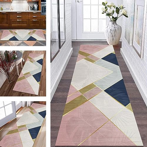 Teppich Läufer Flur rutschfest Küchenläufer Grau Rosa Blau Korridor Teppichläufer Waschbar 50X100CM Modern Lang Flurläufer Teppichmatte Küche Schlafzimmer Kinderzimmer Wohnzimmer Meterware Fußmatten von Wassly