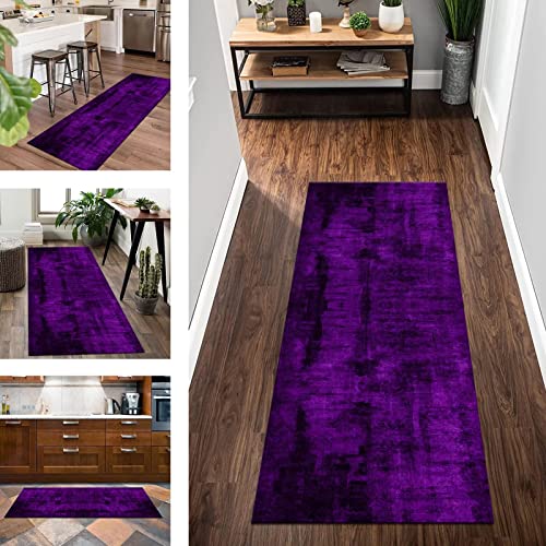 Teppich Läufer Küche rutschfest waschbar Korridor Teppichläufer Lang Flur 60X180CM Küchenläufer Teppichmatten Violett Abstrakt Schlafzimmer Kinderzimmer Wohnzimmer Meterware Flurläufer Anpassbar von Wassly