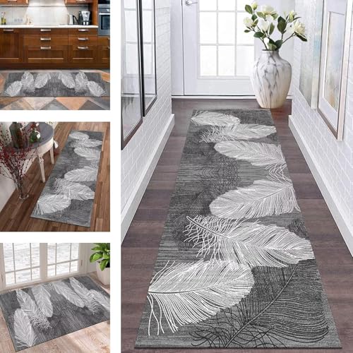 Teppich Läufer Küche rutschfest waschbar Korridor Teppichläufer Lang Flur 80X150CM Küchenläufer Teppichmatten Grau Weiß Abstrakt Schlafzimmer Kinderzimmer Wohnzimmer Meterware Flurläufer Anpassbar von Wassly