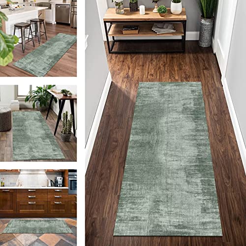 Teppich Läufer Küche rutschfest waschbar Korridor Teppichläufer Lang Flur 80X200CM Küchenläufer Teppichmatten Modern Grün Abstrakt Schlafzimmer Kinderzimmer Wohnzimmer Meterware Flurläufer Anpassbar von Wassly