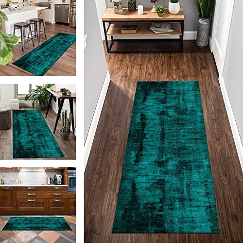 Teppich Läufer Küche rutschfest waschbar Korridor Teppichläufer Lang Flur 80X300CM Küchenläufer Teppichmatten Dunkelgrün Abstrakt Schlafzimmer Kinderzimmer Wohnzimmer Meterware Flurläufer Anpassbar von Wassly