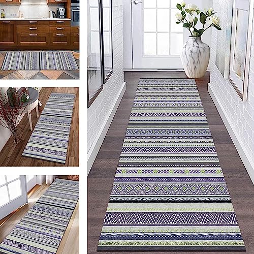 Teppich Läufer Küche rutschfest waschbar Küchenläufer Teppichmatten 50X250CM Grün Violett Weiß Korridor Teppichläufer Lang Flur Schlafzimmer Kinderzimmer Wohnzimmer Meterware Flurläufer Dauerhaft von Wassly