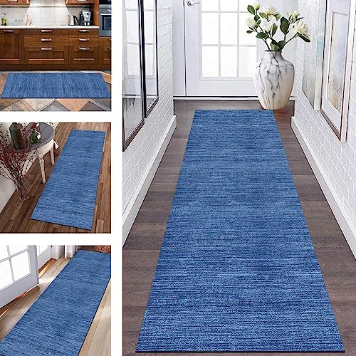 Teppich Läufer Küche rutschfest waschbar Küchenläufer Teppichmatten 60X180CM Blau Modern Abstrakt Korridor Teppichläufer Lang Flur Schlafzimmer Kinderzimmer Wohnzimmer Meterware Flurläufer Dauerhaft von Wassly