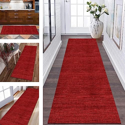 Teppich Läufer Küche rutschfest waschbar Küchenläufer Teppichmatten 80X250CM Rot Modern Abstrakt Korridor Teppichläufer Lang Flur Schlafzimmer Kinderzimmer Wohnzimmer Meterware Flurläufer Dauerhaft von Wassly