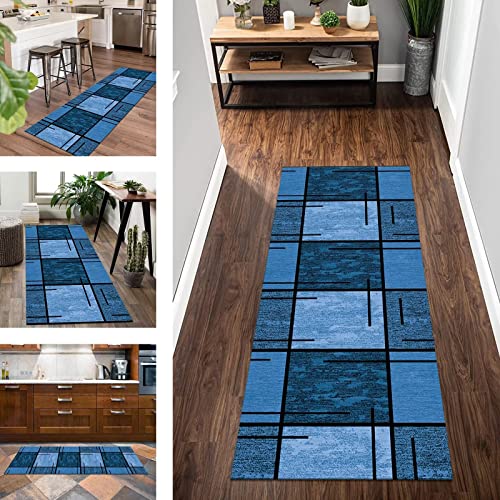 Teppich Läufer Lang Flur Küche rutschfest waschbar Korridor Teppichläufer Blau Polyester 60X120CM Küchenläufer Modern Abstrakt Schlafzimmer Kinderzimmer Wohnzimmer Meterware Teppichmatten Flurläufer von Wassly