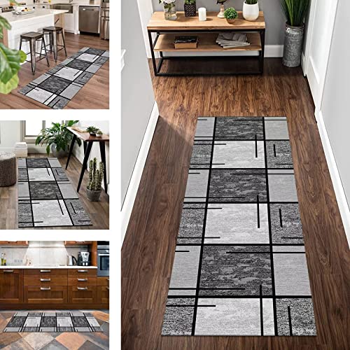 Teppich Läufer Lang Flur Küche rutschfest waschbar Korridor Teppichläufer Grau Fußmatten 70X400CM Küchenläufer Modern Abstrakt Schlafzimmer Kinderzimmer Wohnzimmer Meterware Teppichmatten Flurläufer von Wassly