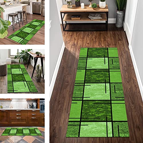 Teppich Läufer Lang Flur Küche rutschfest waschbar Korridor Teppichläufer Grün Polyester 40X100CM Küchenläufer Modern Abstrakt Schlafzimmer Kinderzimmer Wohnzimmer Meterware Teppichmatten Flurläufer von Wassly