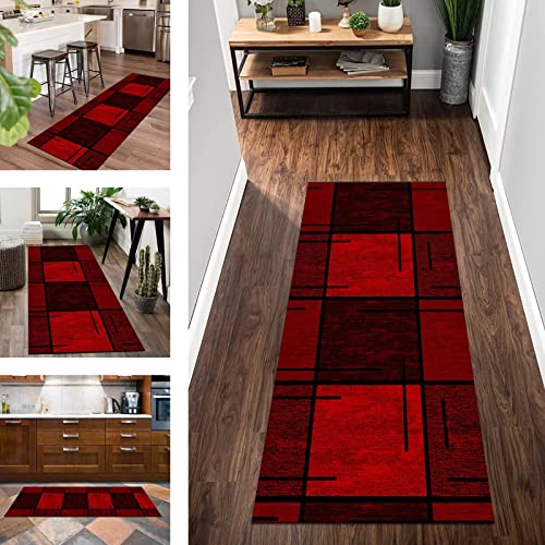Teppich Läufer Lang Flur Küche rutschfest waschbar Korridor Teppichläufer Rot Polyester 80X400CM Küchenläufer Modern Abstrakt Schlafzimmer Kinderzimmer Wohnzimmer Meterware Teppichmatten Flurläufer von Yulix