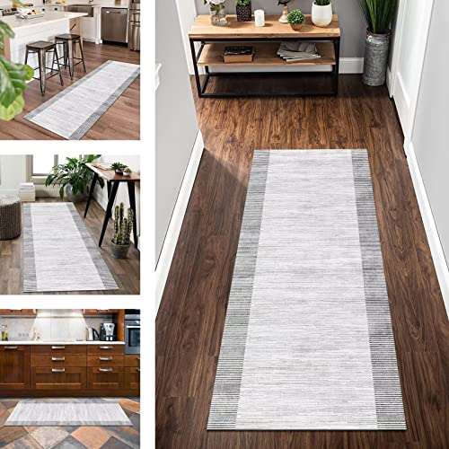 Teppich Läufer Lang Flur Küchen rutschfest waschbar Korridor Teppichläufer Fußmatten Hellgrau 3D 60X300CM Küchenläufer Bodenschutzmatten Schlafzimmer Kinderzimmer Wohnzimmer Meterware Teppichmatte von Wassly
