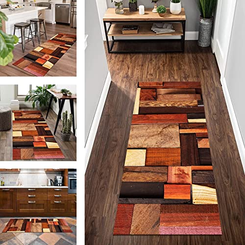 Teppich Läufer Lang Flur Küchenteppich rutschfest waschbar Braun Rot Korridor Teppichläufer 50X80CM Küchenläufer Teppichmatten Schlafzimmer Kinderzimmer Wohnzimmer Meterware Flurläufer Küchenmatten von Wassly