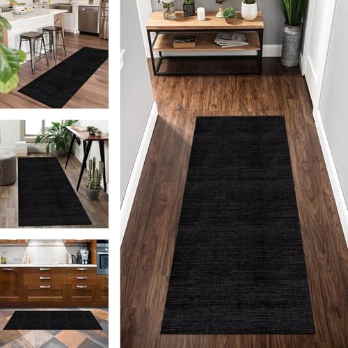 Teppich Läufer Lang Flur Küchenteppich rutschfest waschbar Schwarz Dunkelgrau Korridor Teppichläufer 60X240CM Küchenläufer für Schlafzimmer Kinderzimmer Wohnzimmer Meterware Flurläufer Teppichmatte von Wassly