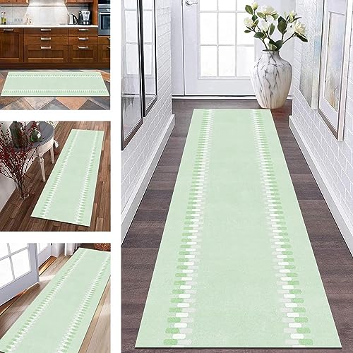 Teppich Läufer Lang Flur rutschfest Teppichmatten Küchenläufer 50X180CM Grün Polyester Korridor Teppichläufer Waschbar Meterware Läufer Küche Teppich Matte für Wohnzimmer Schlafzimmer Esszimmer von Wassly