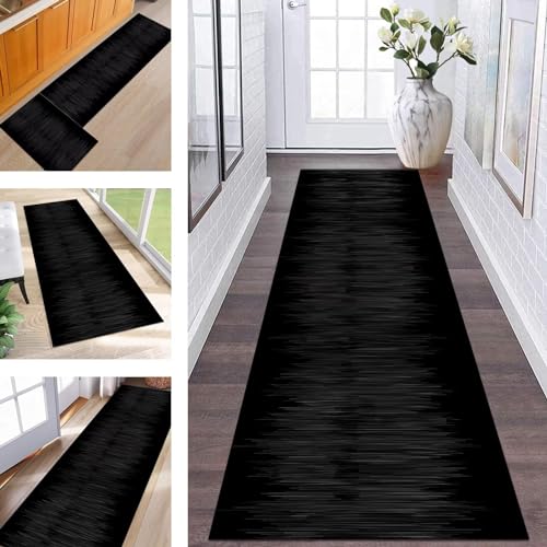 Teppich Läufer Lang Flur rutschfest waschbar Teppichmatte Küchenläufer 110X280CM Schwarz Abstrakt Korridor Läufer Teppich Küchenmat Meterware Flurteppich Dauerhaft Wohnzimmer Schlafzimmer Esszimmer von Wassly