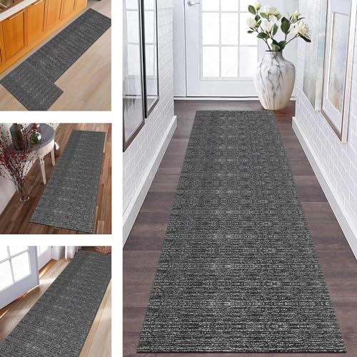 Teppich Läufer Lang Flur rutschfest waschbar Teppichmatte Küchenläufer 40X200CM Dunkelgrau Weiß Korridor Läufer Teppich Küchenmat Meterware Flurteppich Dauerhaft Wohnzimmer Schlafzimmer Esszimmer von Wassly