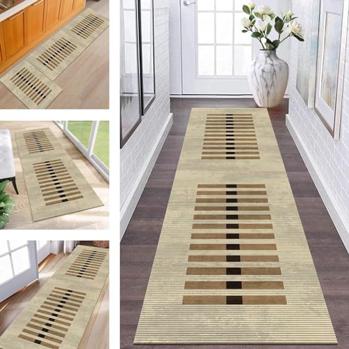 Teppich Läufer Lang Flur rutschfest waschbar Teppichmatte Küchenläufer 50X200CM Modern Korridor Läufer Teppich Anpassbar Küchenmat Meterware Flurteppich Dauerhaft Wohnzimmer Schlafzimmer Esszimmer von Wassly
