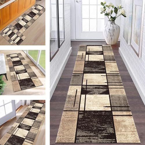 Teppich Läufer Lang Flur rutschfest waschbar Teppichmatte Küchenläufer 70X120CM Braun Beige-Gelb Korridor Läufer Teppich Küchenmat Meterware Flurteppich Dauerhaft Wohnzimmer Schlafzimmer Esszimmer von Wassly