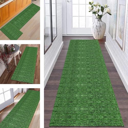 Teppich Läufer Lang Flur rutschfest waschbar Teppichmatte Küchenläufer 70X250CM Grün Grau Schwarz Korridor Läufer Teppich Küchenmat Meterware Flurteppich Dauerhaft Wohnzimmer Schlafzimmer Esszimmer von Wassly