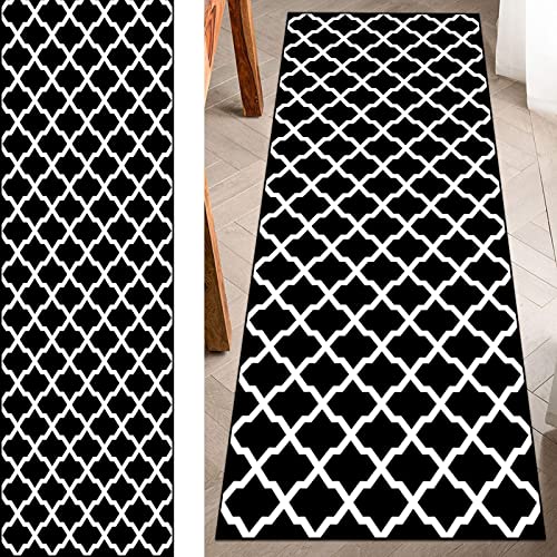 Wassly Teppich Läufer Flur rutschfest Küchenläufer Schwarz Weiß Marokkanisches Teppichläufer Korridor Küchenteppich Waschbar Wohnzimmer Schlafzimmer Kinderzimmer Breite 60cm/ 70cm/ 80cm/ 90cm/ 100cm von Wassly