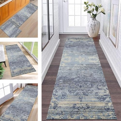 Wassly Teppich Läufer Lang Flur rutschfest waschbar Teppichmatte Küchenläufer 100X350CM Blau Grau Korridor Läufer Teppich Küchenmat Meterware Flurteppich Dauerhaft Wohnzimmer Schlafzimmer Esszimmer Wassly Teppich Läufer Lang Flur rutschfest waschbar Teppichmatte Küchenläufer 100X350CM Blau Grau Korridor Läufer Teppich Küchenmat Meterware Flurteppich Dauerhaft Wohnzimmer Schlafzimmer Esszimmer von Wassly