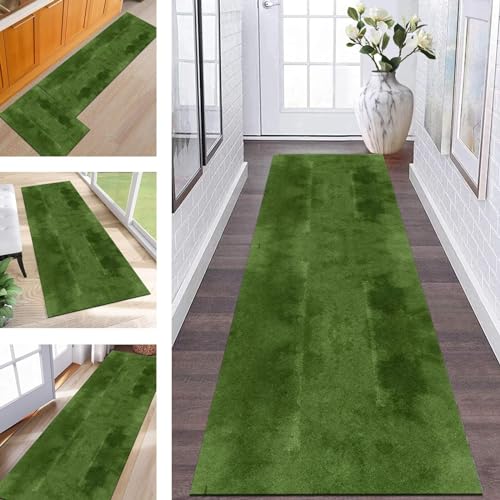 Wassly Teppich Läufer Lang Flur rutschfest waschbar Teppichmatte Küchenläufer 50X180CM Grün Korridor Läufer Teppich Küchenmat Meterware Flurteppich Dauerhaft Wohnzimmer Schlafzimmer Esszimmer von Wassly
