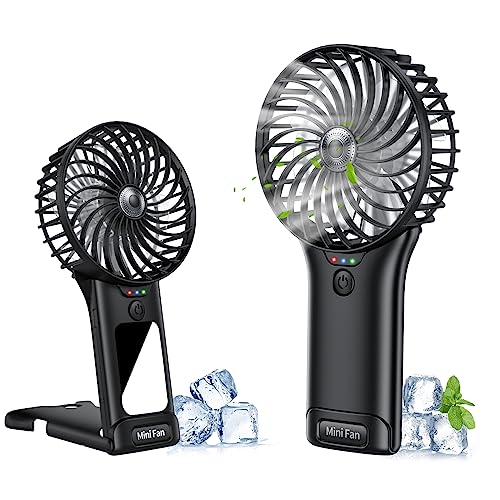 Handventilator, USB Wiederaufladbarer Tragbarer Mini Ventilator , Persönlicher Kleiner Leiser Handventilator 4 Geschwindigkeiten mit Spiegel, 2000mAh Akku Tischventilator für Büro Zuhause Reisen von Wastou