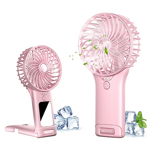 Handventilator, USB Wiederaufladbarer Tragbarer Mini Ventilator , Persönlicher Kleiner Leiser Handventilator 4 Geschwindigkeiten mit Spiegel, 2000mAh Akku Tischventilator für Büro Zuhause Reisen von Wastou