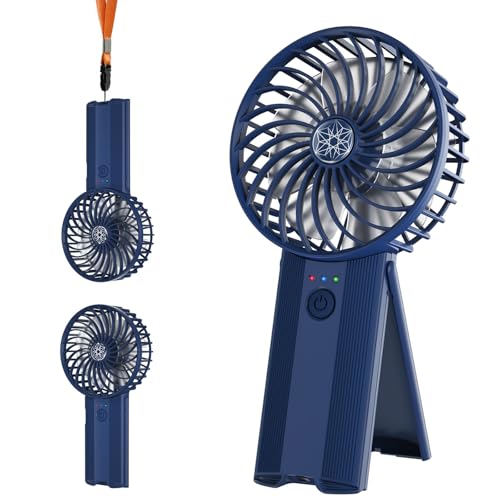 Wastou Handventilator, Wiederaufladbarer USB Leise Mini Ventilator, Tragbarer Cleiner Handventilator mit 4 Geschwindigkeiten, Akku Ventilator für Schlafzimmer, Büro, Reisen (Dark Blue) von Wastou