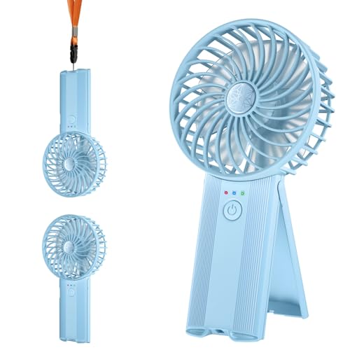 Wastou Handventilator, Wiederaufladbarer USB Leise Mini Ventilator, Tragbarer Cleiner Handventilator mit 4 Geschwindigkeiten, Akku Ventilator für Schlafzimmer, Büro, Reisen (Light Blue) von Wastou