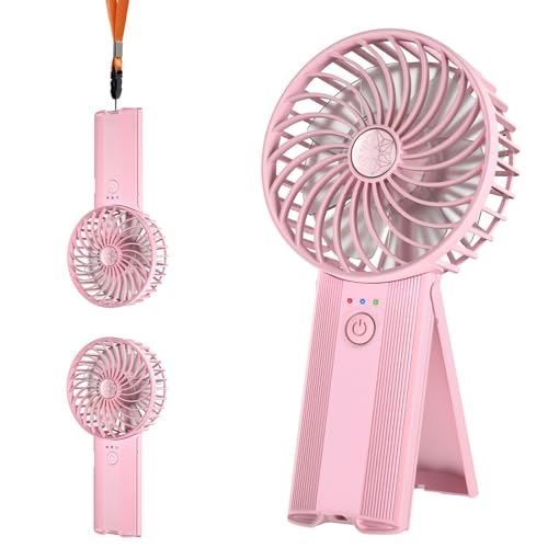 Wastou Handventilator, Wiederaufladbarer USB Leise Mini Ventilator, Tragbarer Cleiner Handventilator mit 4 Geschwindigkeiten, Akku Ventilator für Schlafzimmer, Büro, Reisen (Pink) von Wastou