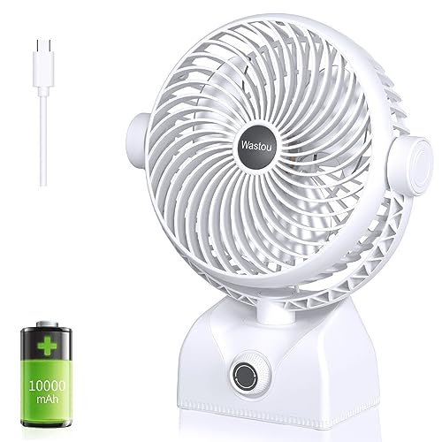 Wastou Schreibtischventilator, wiederaufladbarer USB-Tischventilator, tragbarer Turmventilator mit 10000 mAh, drehbarer Kopf, leiser Lüfter für Schlafzimmer, Büro und Desktop von Wastou
