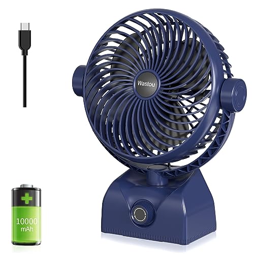 Wastou Schreibtischventilator, wiederaufladbarer USB-Tischventilator, tragbarer Turmventilator mit 10000 mAh, drehbarer Kopf, leiser Lüfter für Schlafzimmer, Büro und Desktop von Wastou