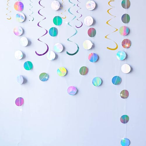52 Ft Glitzer Deko Girlande Bunt Party Deko Bunte Runde Papiergirlande 4 Stück Discokugel Deko Und 6 Stück Spiralen Girlande Dekoration für Geburtstagsfeiern Discopartys Gartenpartys Tanzpartys 16M von WatDenyFine