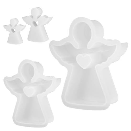 2 Stück Engel Gipsformen zum Gießen, Angel Formen für Gips Gießen Silikonformen Gießformen Weihnachten Gießpulver Formen Gießformen Gips Silikonform 1 Großer Engel und 1 Kleiner Shutzengel mit Herz von WatDenyFine
