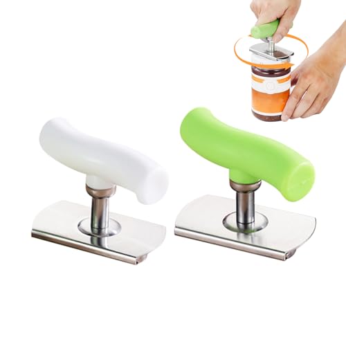 2 Stück Flaschenöffner für Senioren Deckelöffner für Schraubgläser Deckelöffner Jar Opener Flaschenöffner für schwache Hände verstellbarer Griff aus Edelstahl zum Öffnen passend für 1-4 Zoll Grün+Weiß von WatDenyFine
