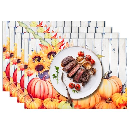 4er Tischset, Herbst Thema Tischsets Abwaschbar Platzdeckchen Platzset Tischsets Platzsets Abwaschbar Untersetzer Teller Untersetzer Tischuntersetzer für Platzteller Besteck, 45x30cm, Kürbis-Muster von WatDenyFine