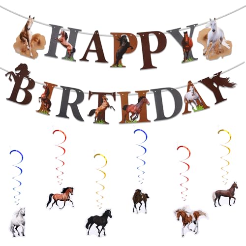 Pferde Geburtstagsdeko, 1 Banner und 6 Stück Spiral Wirbel, KindergeburtstagDeko Pferde Deko GeburtstagPferde Girlande Geburtstag Mädchen Pferde Deko Geburtstag Mädchen LuftschlangenMädchen Junge von WatDenyFine