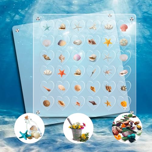WatDenyFine 36 Quadrate Muschel Sammelbox Seashell Display Box Display Shell Acrylbox Display Box Muschel Box Kann zur Aufbewahrung von Muscheln Schmuck Nägeln und Perlen Verwendet Werden（Herzförmig） von WatDenyFine