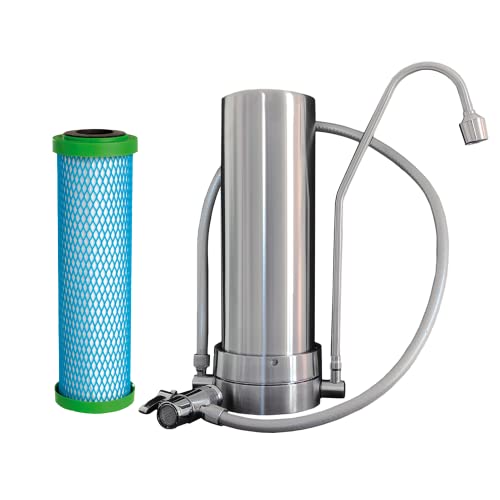 WatPass® INOX | Auftisch Wasserfilter & EM Premium 5 Filterpatrone | massives Edelstahlgehäuse | hochwertiger Silikonschlauch | geeignet für Verwirbler von WatPass