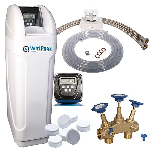 WatPass® Kalk 6000 Starterset - EN | Wasserenthärter Set| Montageblock | 25 kg Regeneriersalz | Anschlussset| Clack Ventil Mengensteuerung | Entkalkungsanlage für Haushalte bis 5 Personen von WatPass