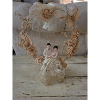 Vintage Shabby Stoff Creme Rosen Ehemann Braut Tüll Floral Hochzeit Cake Topper #1 Fab von WatchingTheHourglass