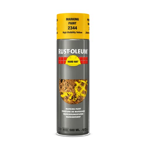 Rust-Oleum HARD HAT Markierungsfarbe Spray - Hochleistungsfähiger, schnell trocknender Industrie-Sprühlack für Markierungen auf jeder Oberfläche - 500ml (Gelb) von Watco