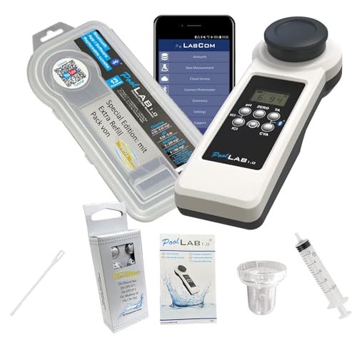 Water-i.d. WATER TESTING EQUIPMENT Special Edition: 15 in 1 PoolLab 1.0 Photometer - elektronischer Wassertester für MediMuc - Photometer mit 70 Testtabletten + (1.0 | EXTRA Refillpack) von Water-ID