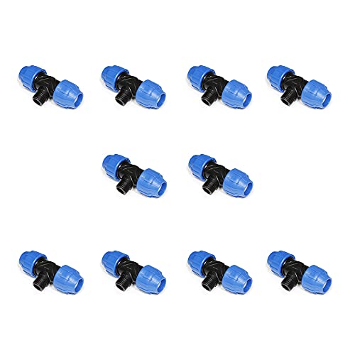 WaterShop 10 Pz. Tee a Compressione Maschio ø 25 x 1/2" 54930-3-B-10, Blau + von WaterShop