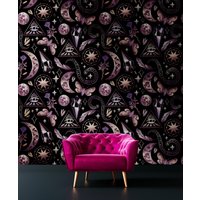 Zauberhafte Tapete, Mond, Rose, Sterne, Schmetterling, Wandbild, Abnehmbar, Selbstklebend | Abziehen Und Aufkleben, Nicht | Vinyl, Wanddekoration von WatercolorMurals