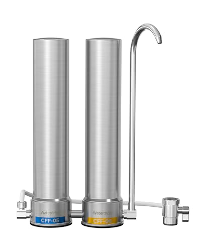 [Silber-Ionen] Waterdrop Dual-Stage Countertop Wasserfilter System, Reduzieren Chlor, Schlechten Geschmack & Geruch, Silber-Ionen Verbesserte Filtration, Edelstahl, WD-CTF-09 (2 Filter) von Waterdrop