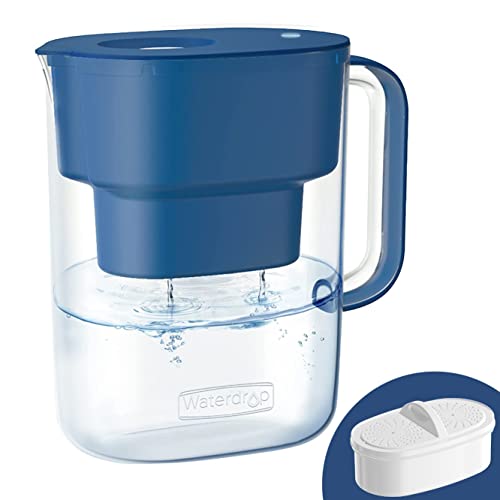 Waterdrop Lucid Wasserfilterkrug mit 1×90-Tage-Filter, 3,5 l, Reduziert Kalk, Chlor, Blei, Kupfer im Wasser, NSF-zertifiziert, BPA-frei, Klassische Blau (Ersatzfilter: WD-PF-01A Plus) von Waterdrop