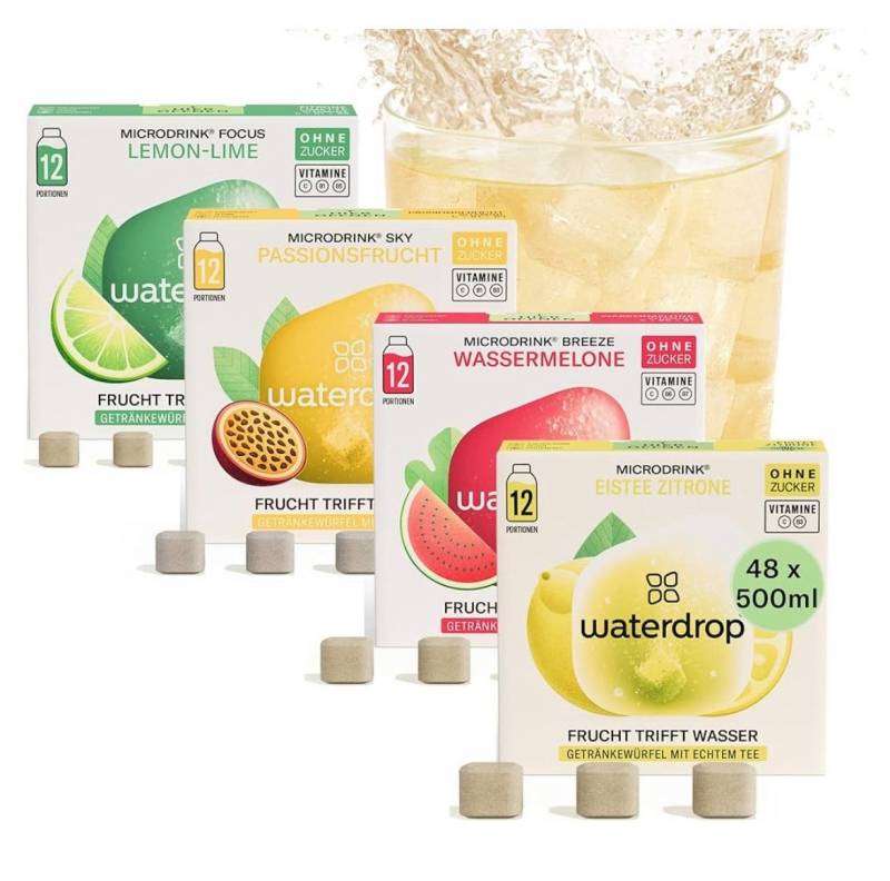 Waterdrop Trinkflasche Tropische Früchte Set – 48 Waterdrop Würfel in 4 verschiedenen Sorten von Waterdrop