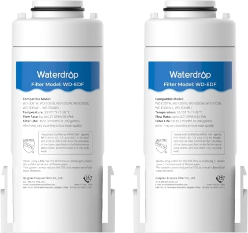 Waterdrop WD-EDF Ersatzfilter für alle Waterdrop Instant-Wasserfilterkannen, WD-ED01W, WD-ED01B, WD-ED02, WD-ED04, halten bis zu 3 Monate oder 757 Liter (2er-Pack) von Waterdrop